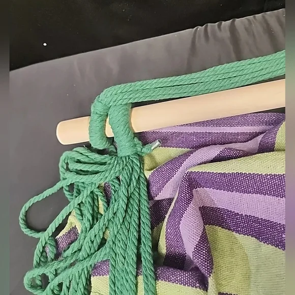 Hammock Hanging Rope Chair Swing Seat Set With 2 Pillows Green And Purple - Picture 9 of 11